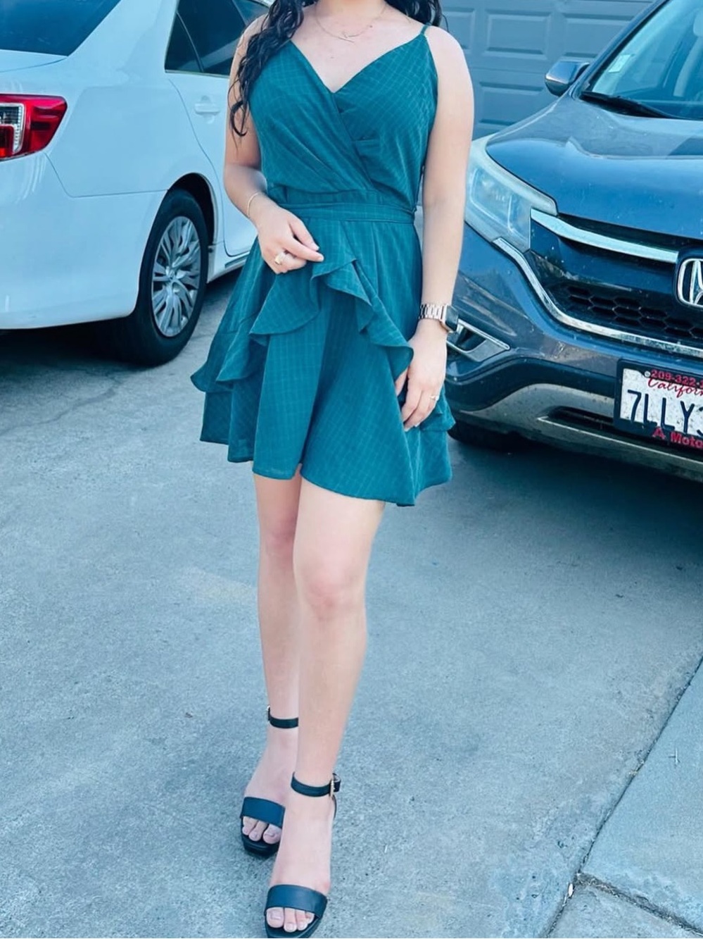 Teal Ruffle Wrap Mini Dress - Women